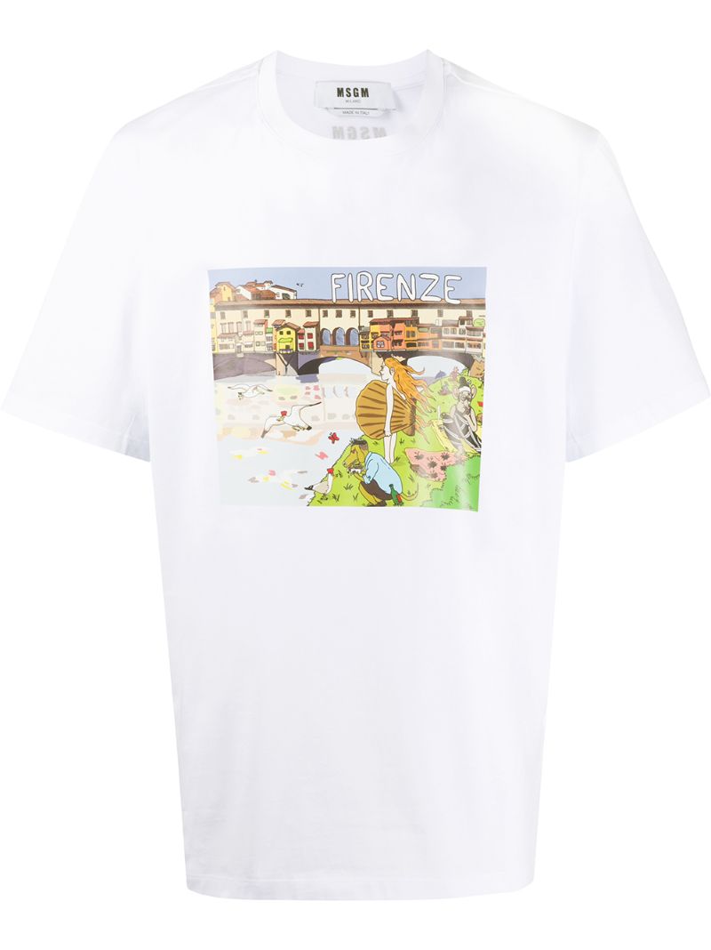 Shop Msgm Firenze Print T-shirt In White