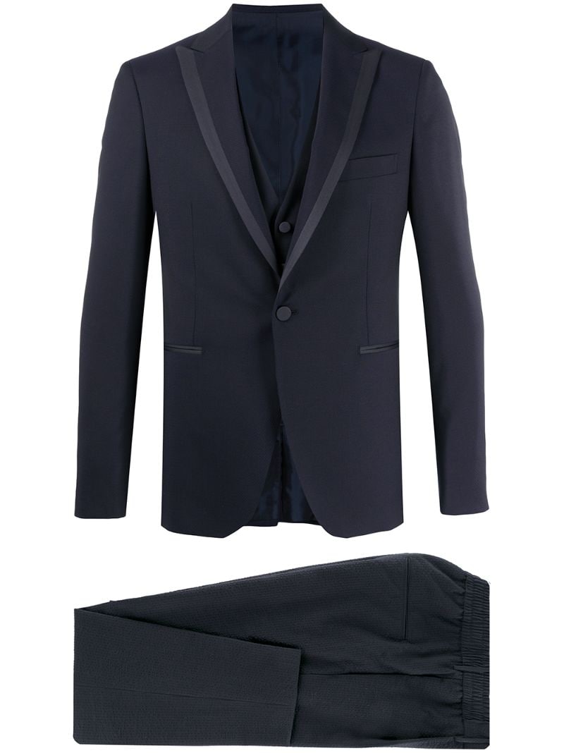 Shop Tagliatore Slim Fit Three-piece Suit In Blue