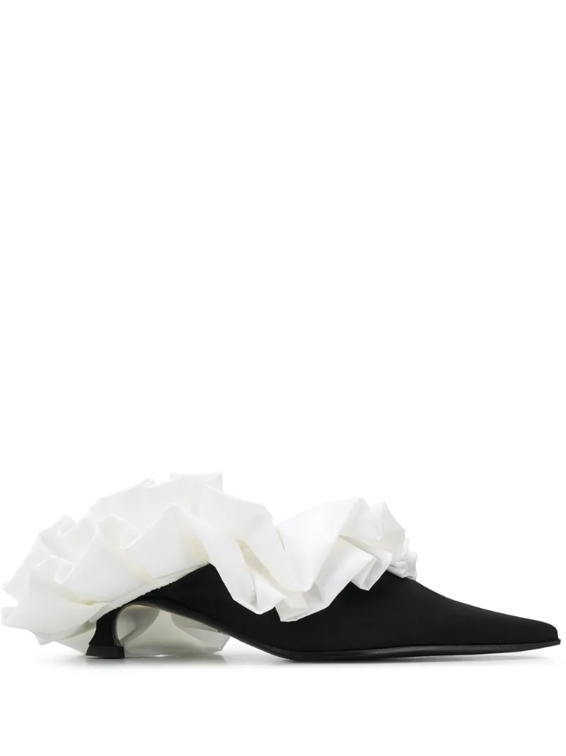 Mm6 Maison Margiela Ruffled Lining Pointed Mules In Black