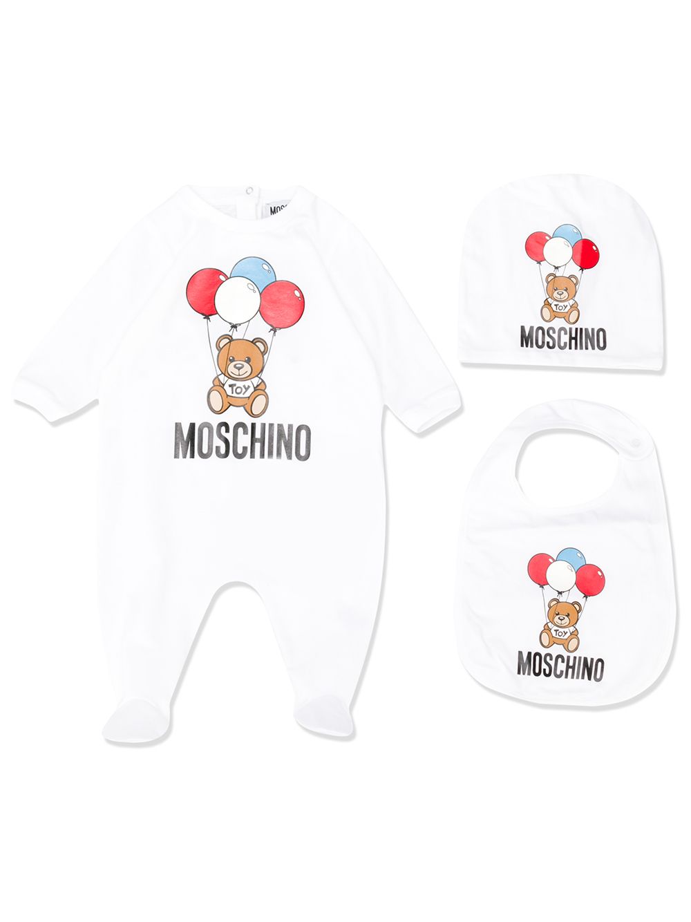 фото Moschino kids комплект из комбинезонов с шапкой и нагрудником