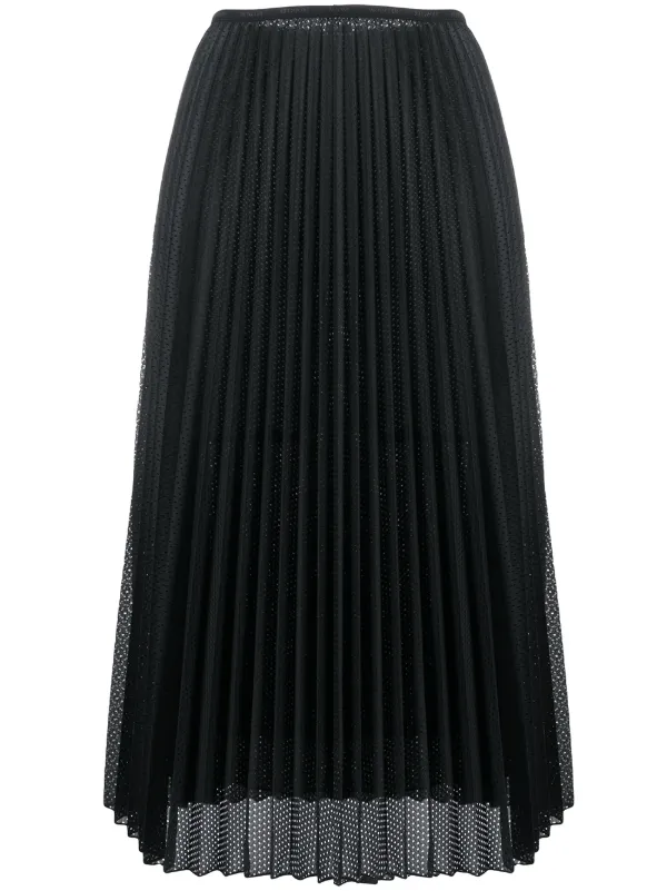 black pleated midi skirt satin