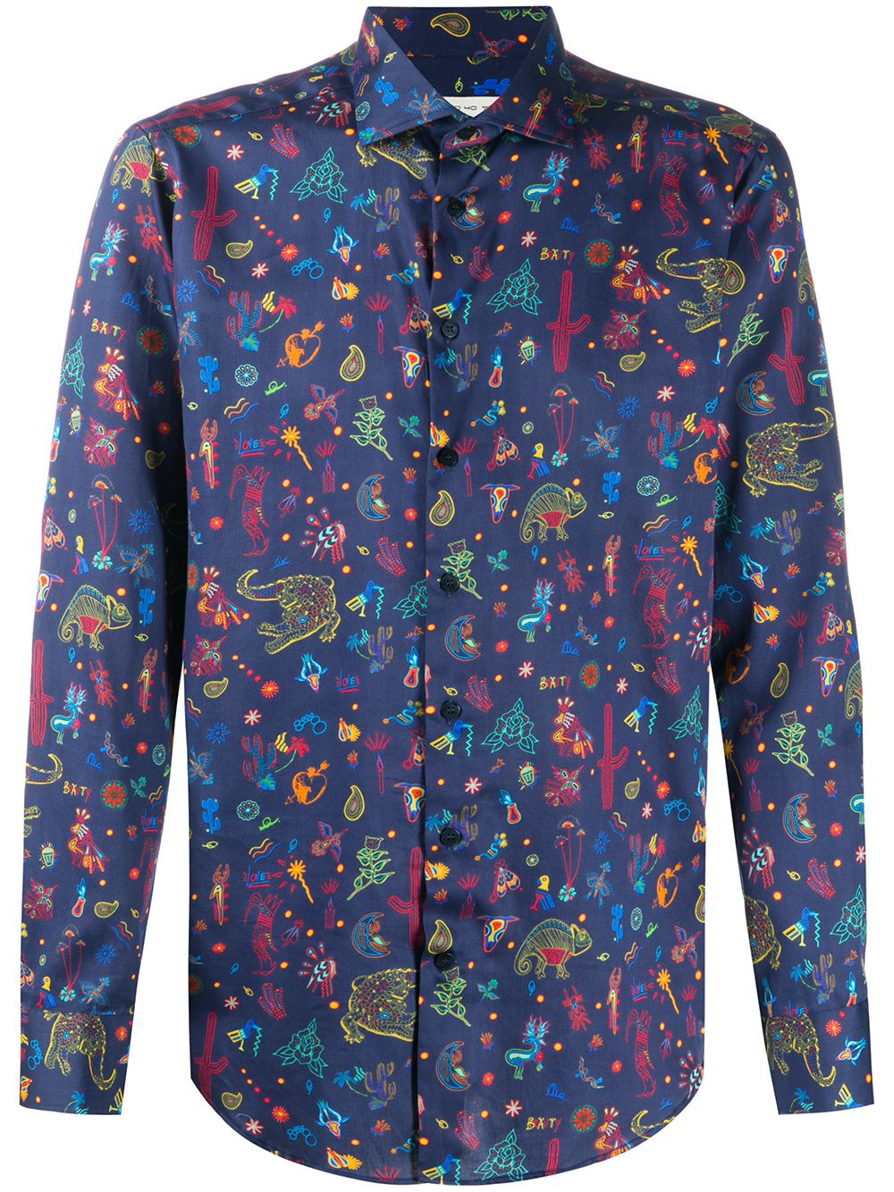 Etro Multi-print Long Sleeve Shirt In Blue