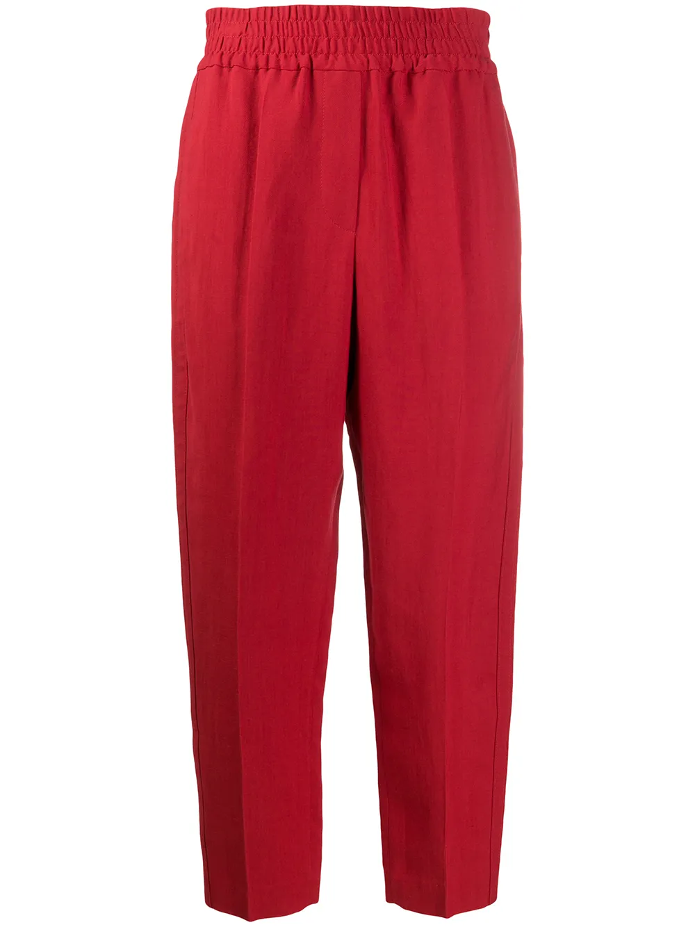 Brunello Cucinelli Cropped Ruched Waistband Trousers In Red