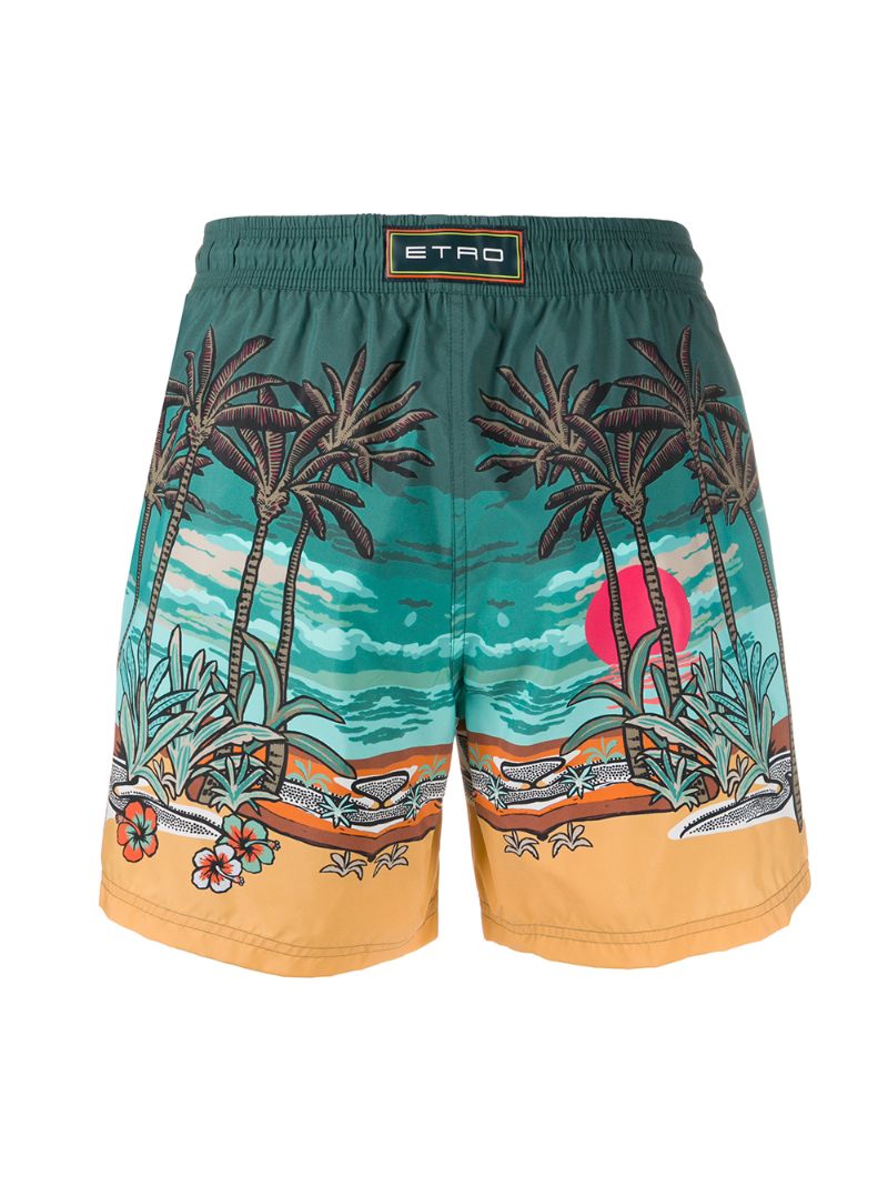 Shop Etro Hawaii Print Swim Shorts In Blue