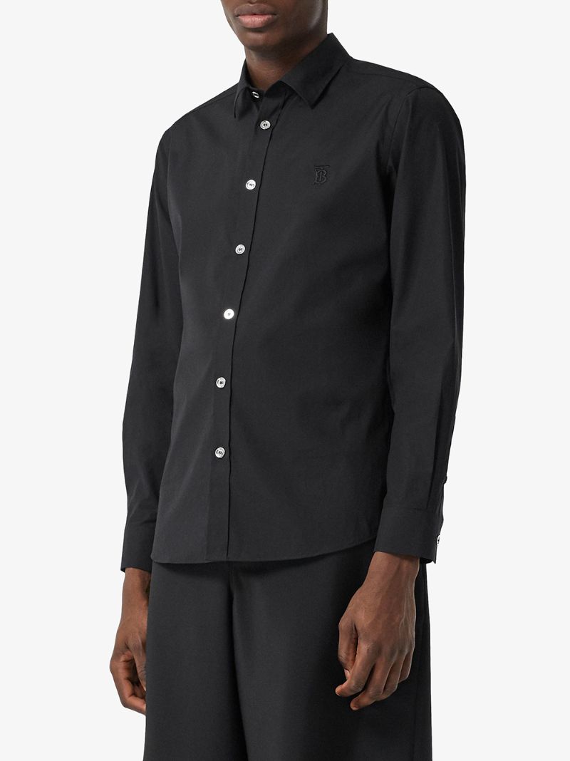 Shop Burberry Embroidered Monogram Shirt In Black