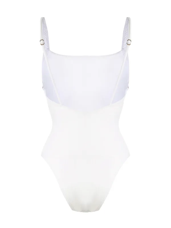 white scoop back swimsuit