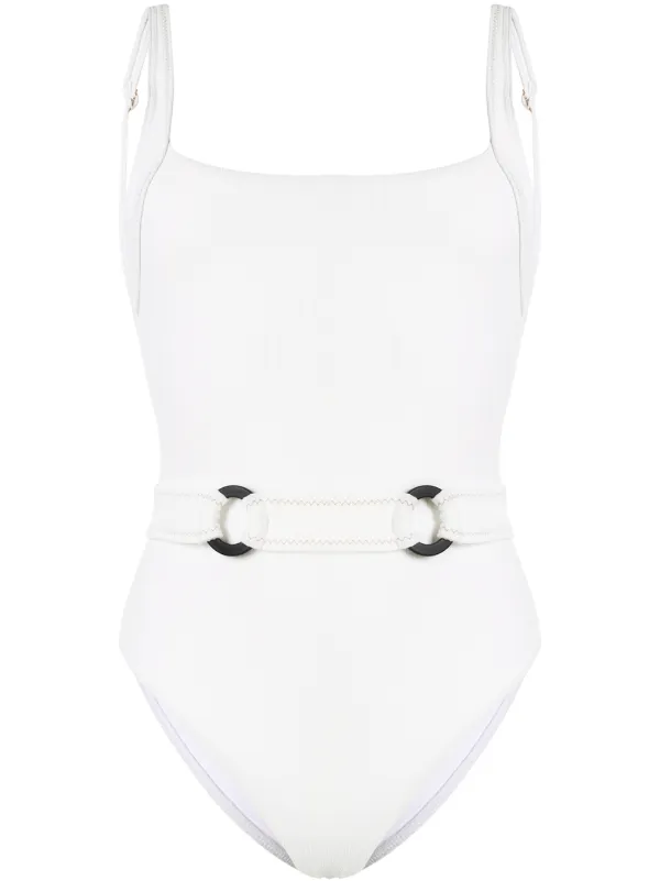 white scoop back swimsuit
