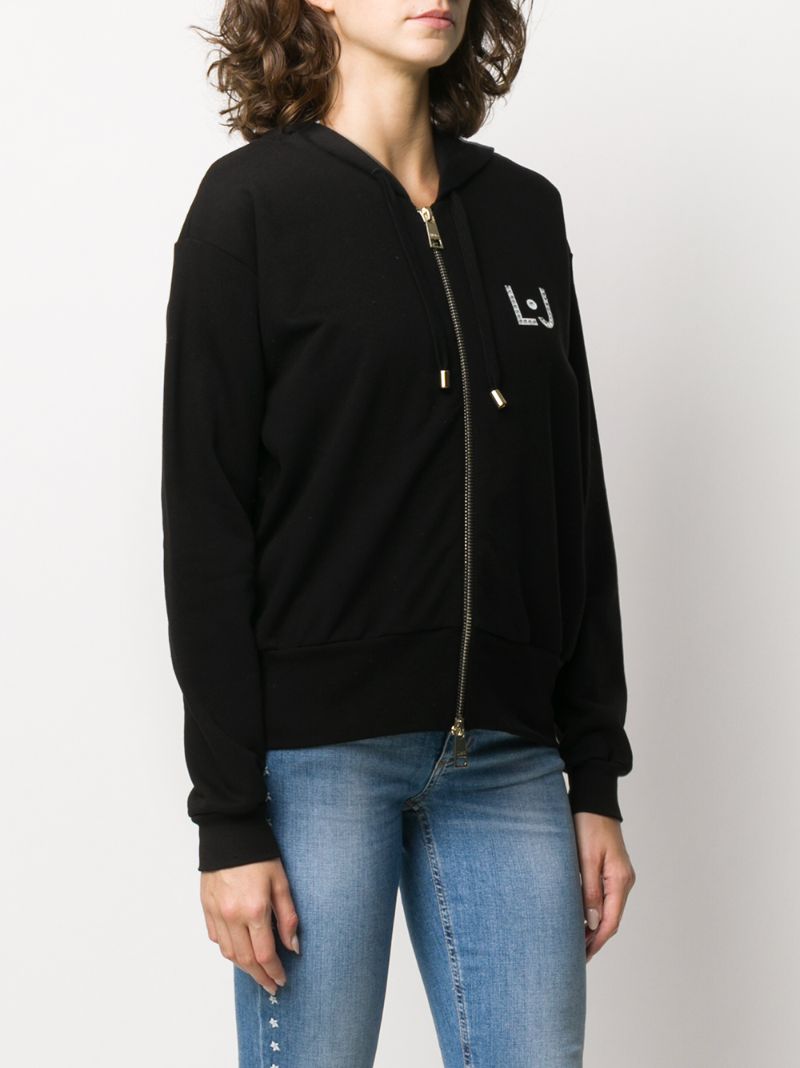 Shop Liu •jo Rhinestone Detail Hoodie In Black