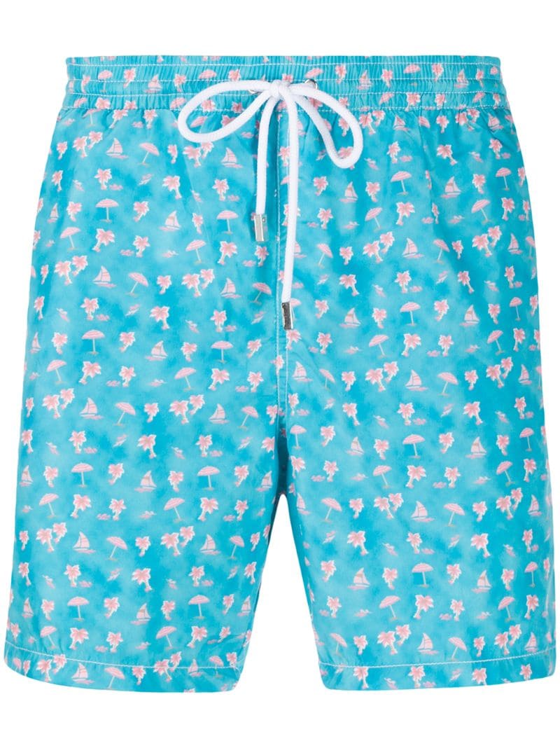 Shop Barba Palm Print Swim Shorts In Blue