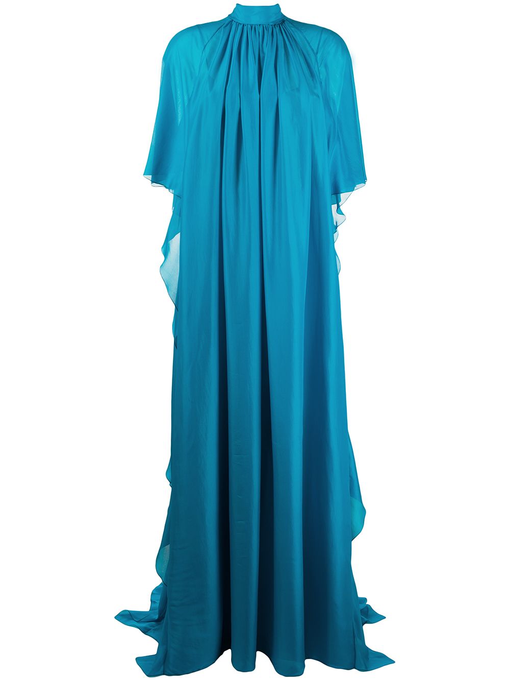 Shop Alberta Ferretti Waterfall Ruffle-embellished Gown In Blue