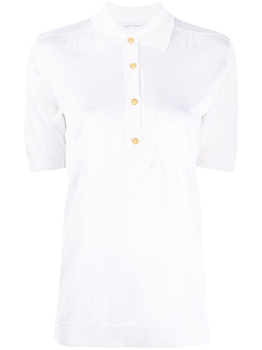 Alberta Ferretti Fine Knit Front Pocket Polo Top In White
