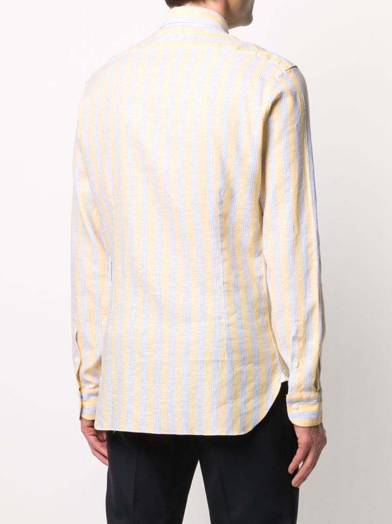 Shop Barba Spread Collar Striped Print Shirt In Yellow