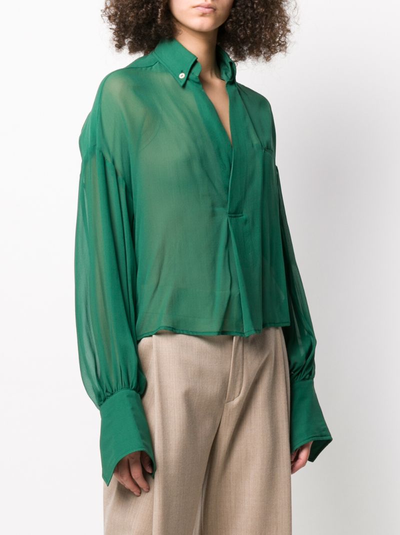 Shop Jejia Open-collar Sheer Blouse In Green