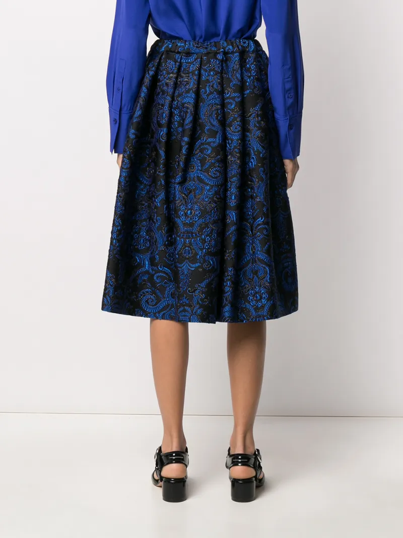 Comme Des Garçons Pleated Floral Embroidered Skirt In Blue