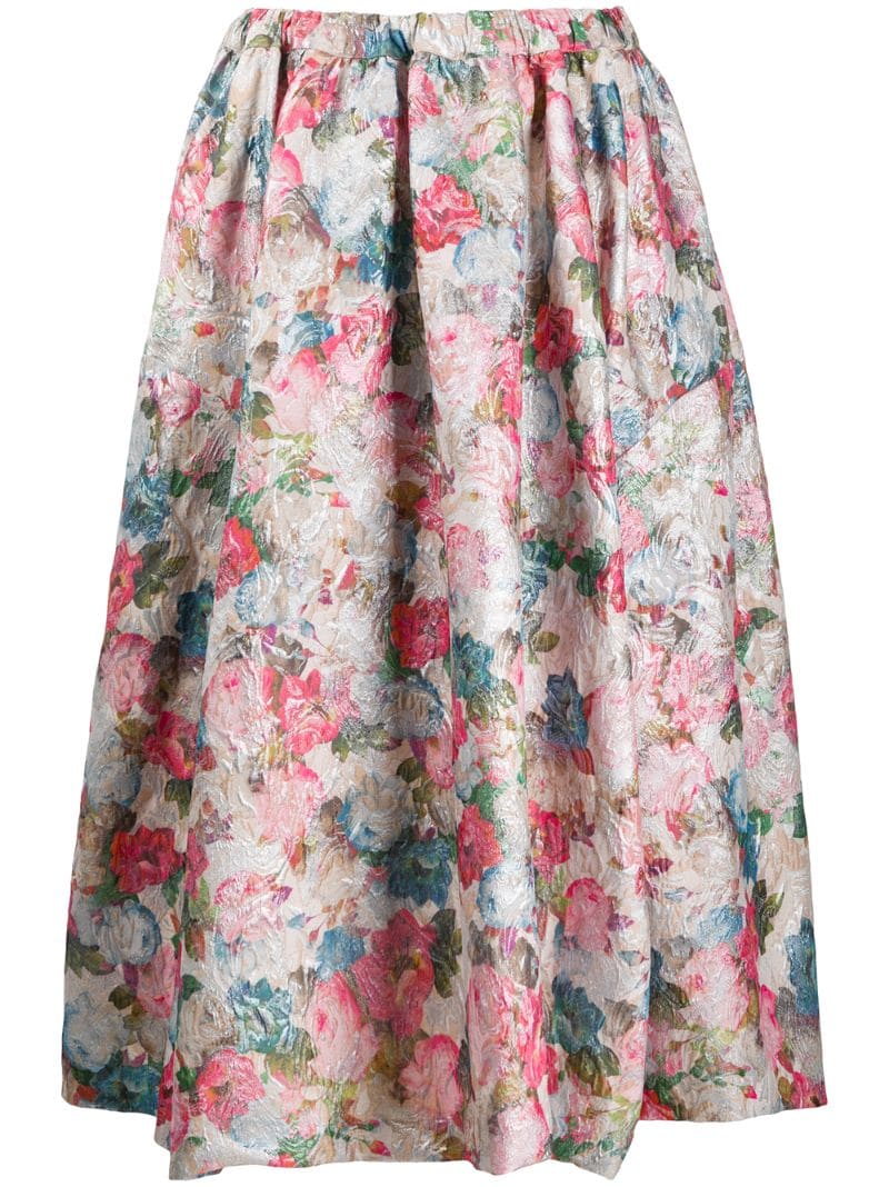 Comme Des Garçons Pleated Floral Skirt In Pink