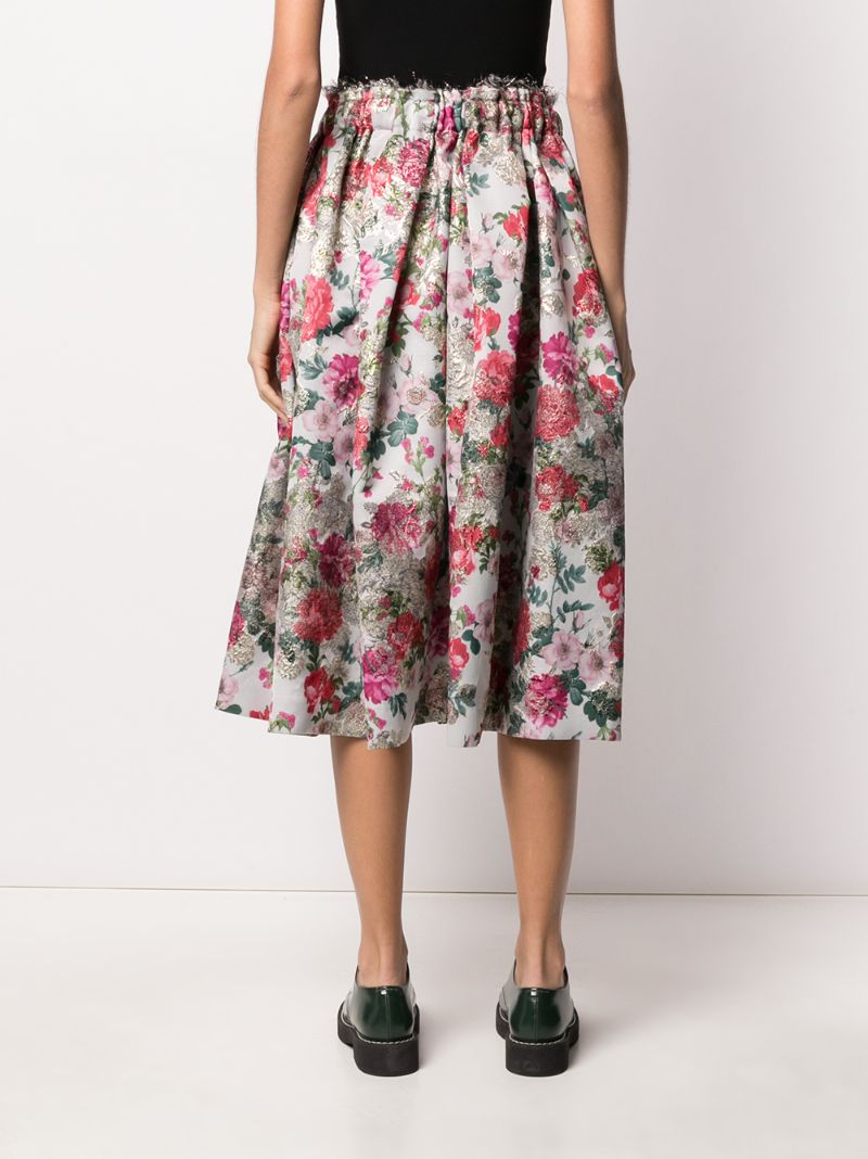 Shop Comme Des Garçons Frayed Pleated Floral Skirt In Pink