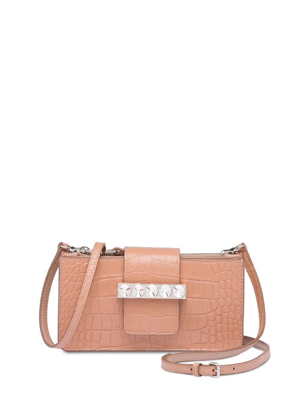 Miu Miu Crocodile-effect Crystal Embellished Mini Bag In Pink