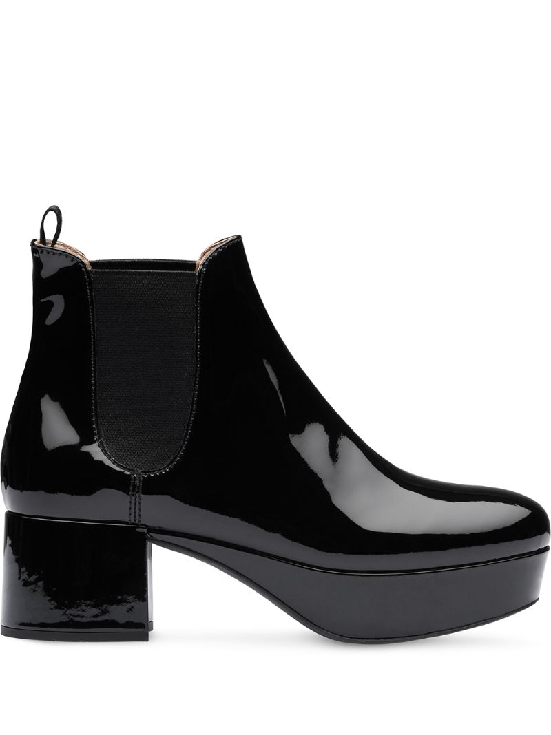Miu Miu Patent Block Heel 50mm Ankle Boots In Black