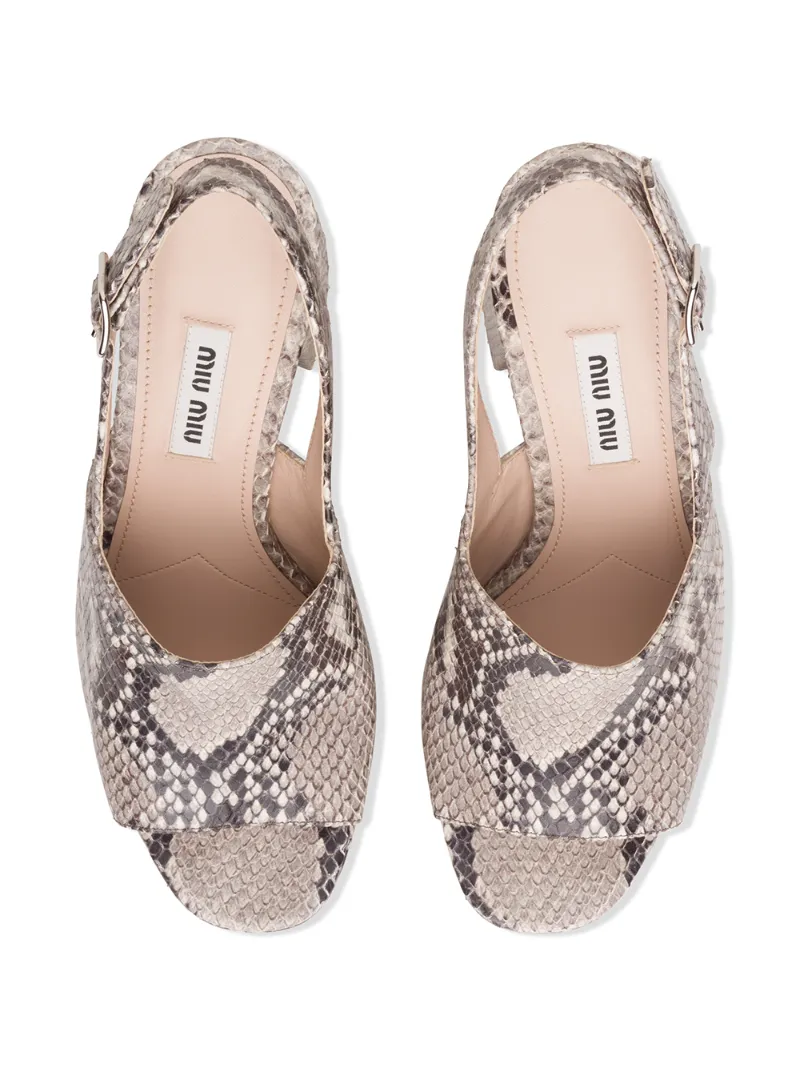 Miu Miu Python-print Leather Sandals In Neutrals