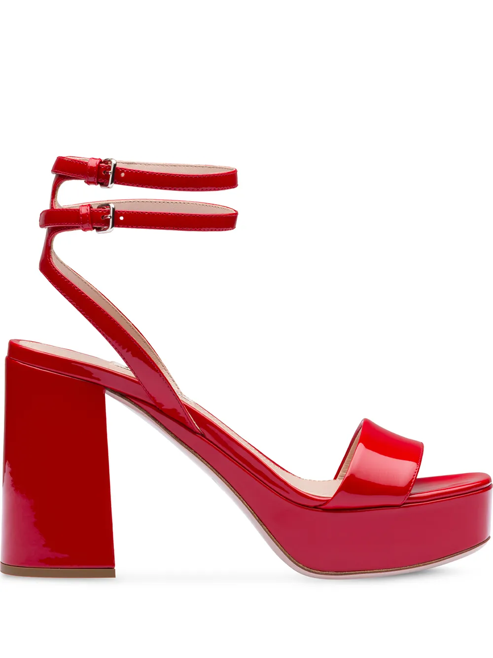 Miu Miu Patent Platform 95mm Sandals In Red