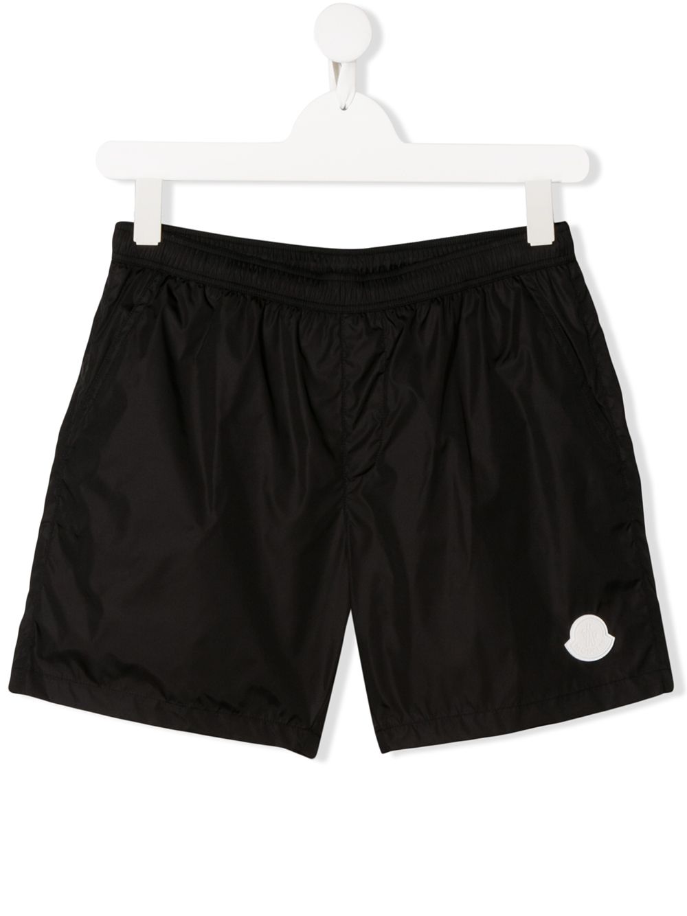 Moncler Teen Nylon Logo Swim Shorts In Black