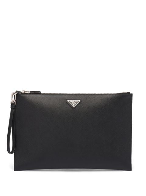 Prada logo plaque saffiano pouch