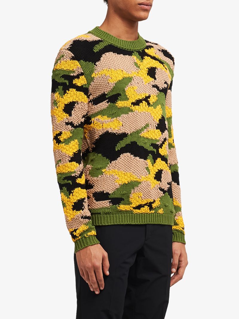 Shop Prada Camouflage Pattern Jumper In Green