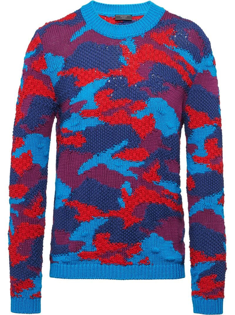 Shop Prada Camouflage Pattern Jumper In Blue