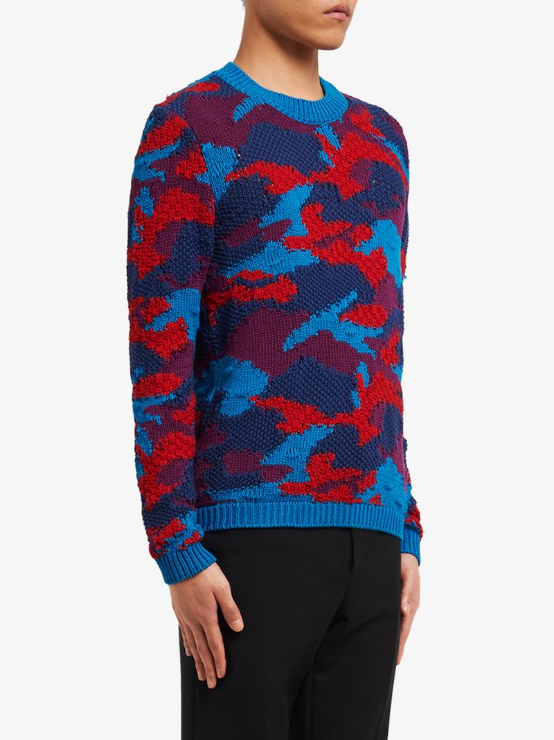 Shop Prada Camouflage Pattern Jumper In Blue