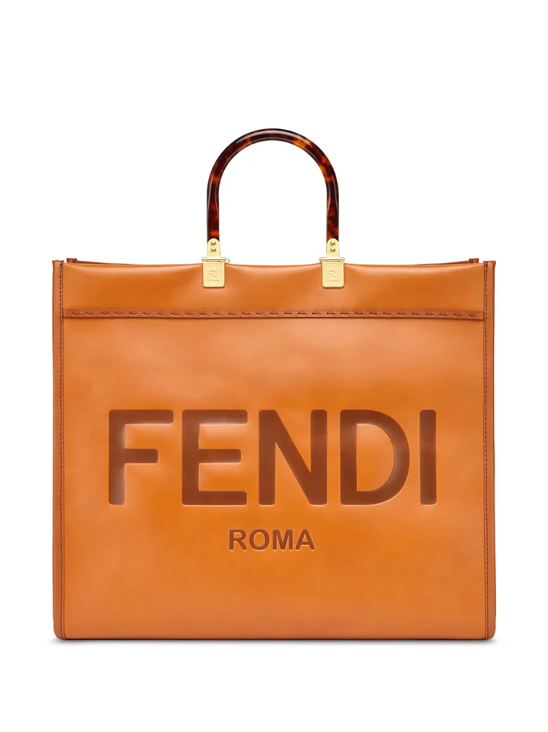 Fendi Embossed Sunshine Shopper In Brown | ModeSens