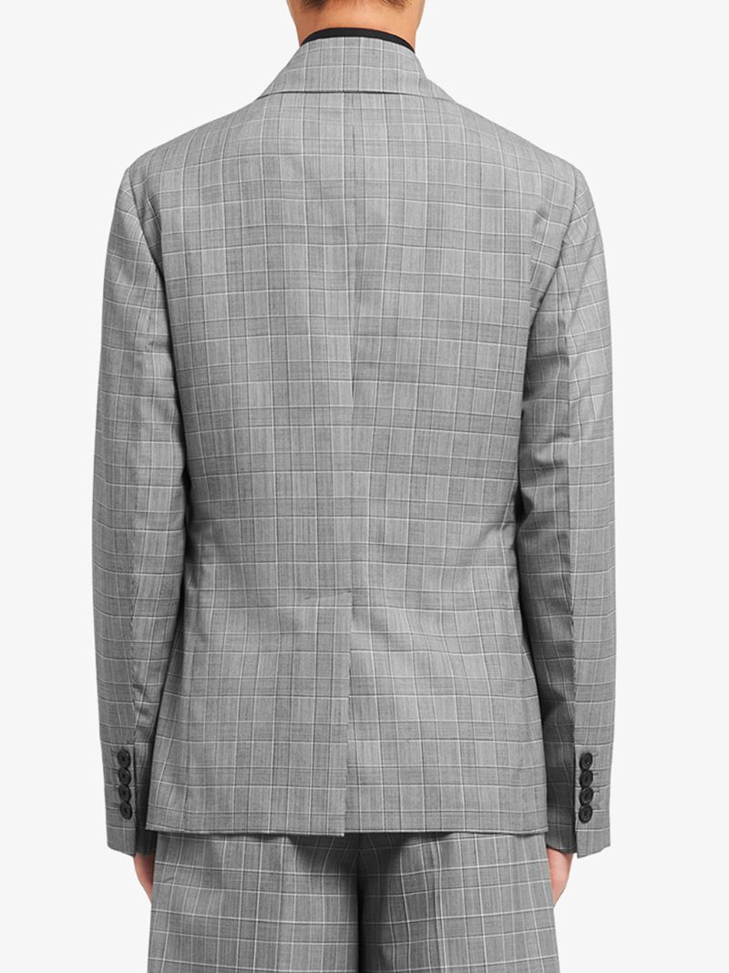 Shop Prada Prince Of Wales Double-breasted Blazer In Grey