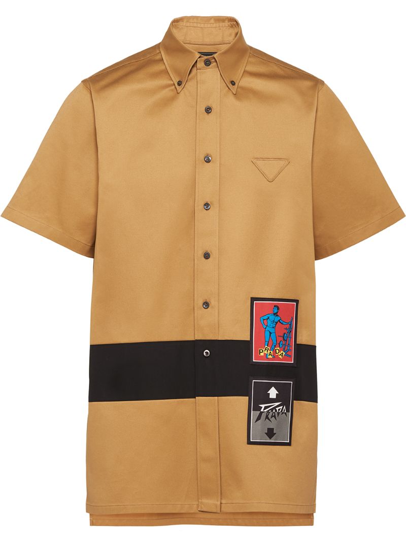 Prada Printed Long-line Shirt In Neutrals