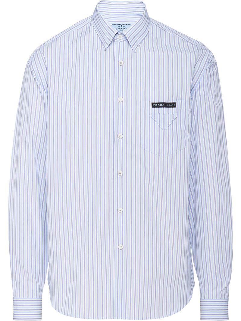 Shop Prada Striped Cotton Shirt In Blue