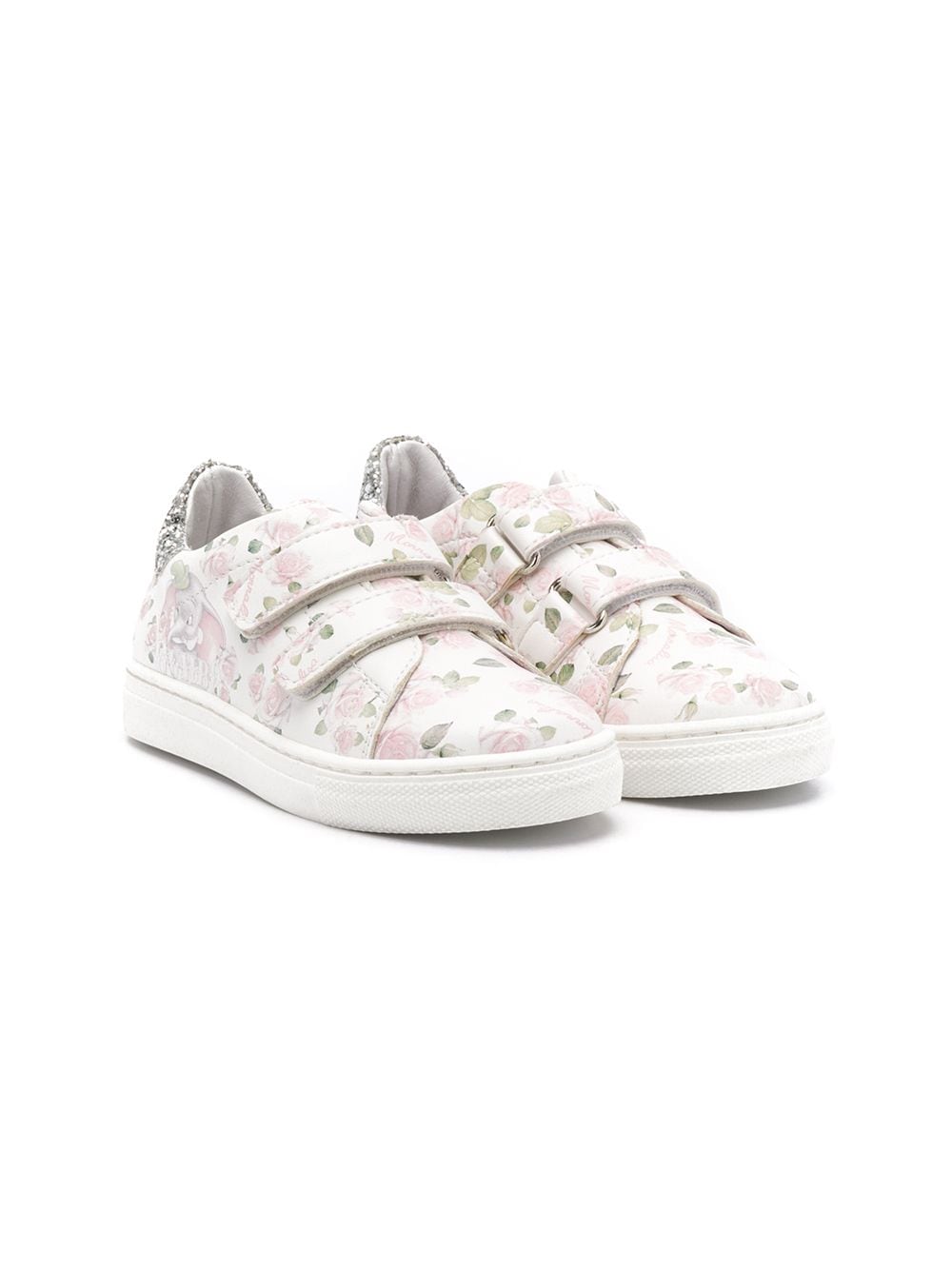 Monnalisa Kids' Dumbo Print Floral Sneakers In White