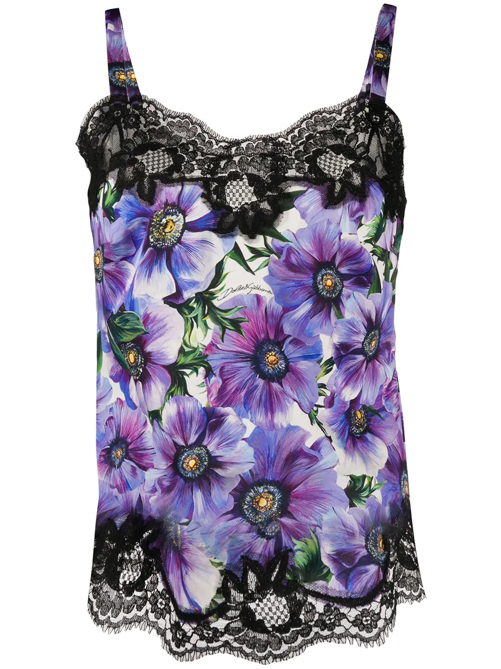 DOLCE & GABBANA ANEMONE PRINT LACE-TRIMMED TOP