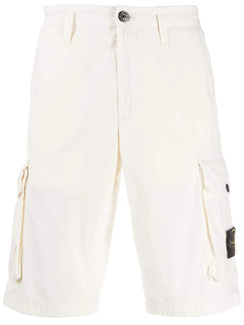 Stone Island Logo Patch Cargo Shorts In Neutrals