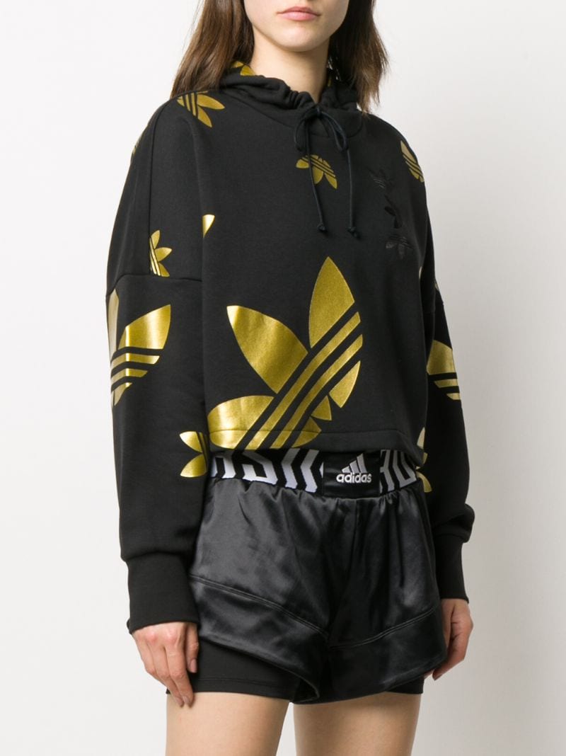 Shop Adidas Originals Logo Cropped Hoodie In Black