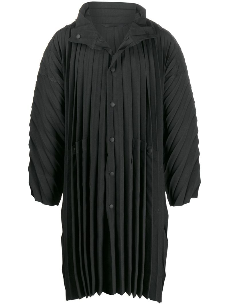 Issey Miyake Pleated Hooded Coat In Black