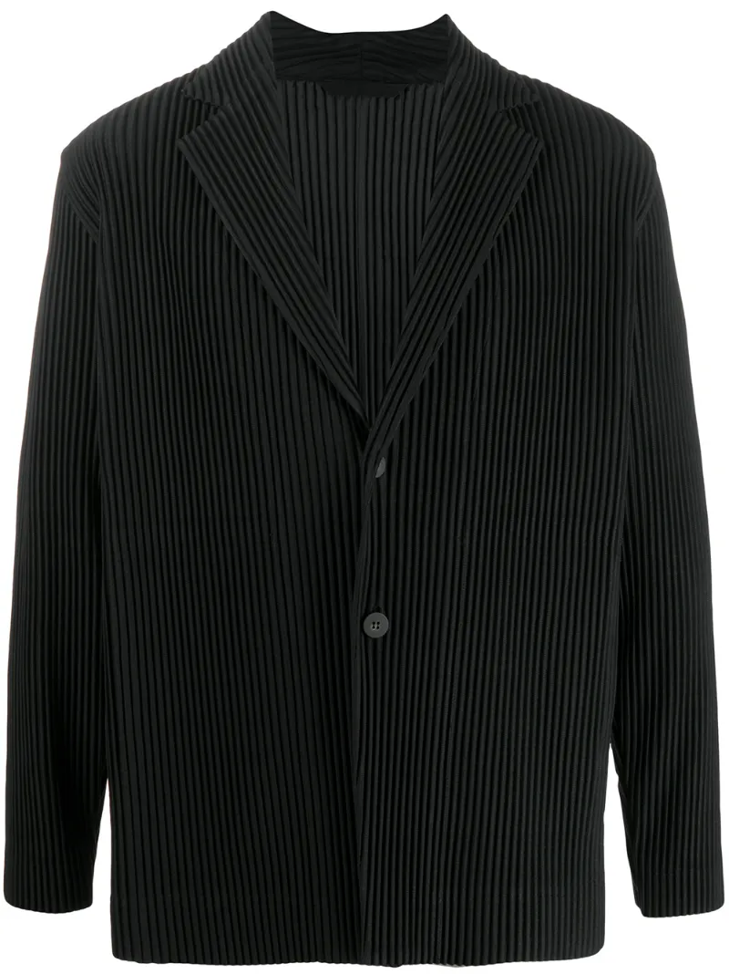 Issey Miyake Pleated Single-breasted Button Blazer In Black