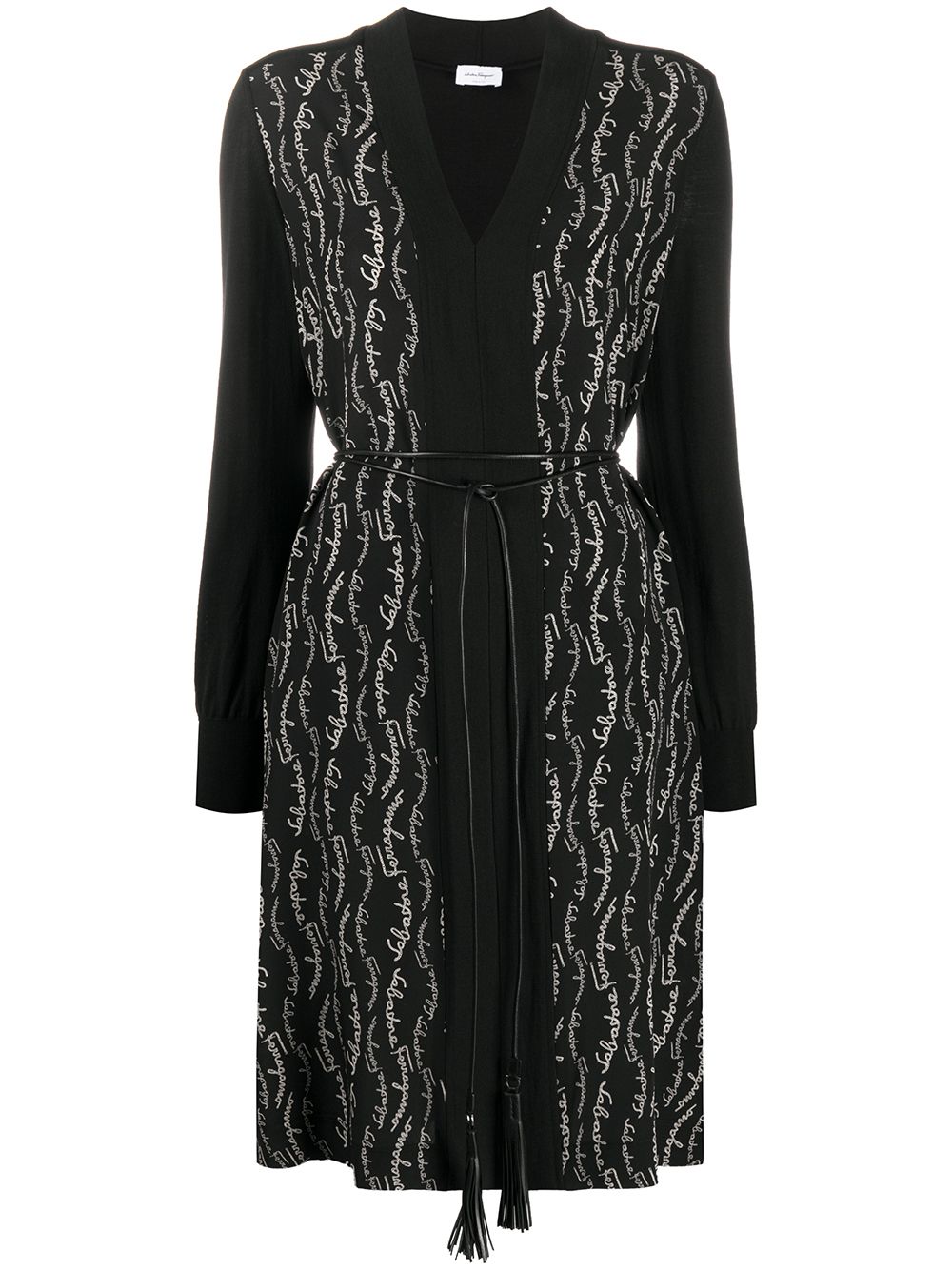 Ferragamo Logo Print Midi Dress In Black