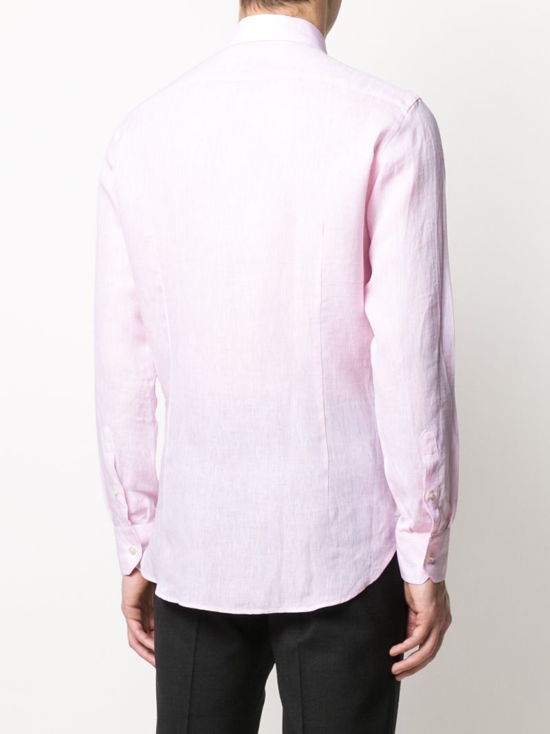 Shop Etro Button Front Linen Shirt In Pink