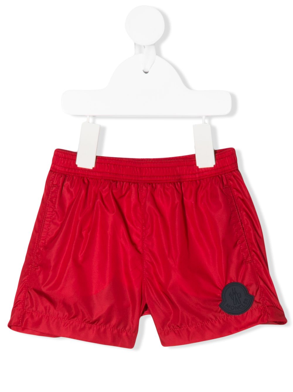 Shop Moncler Logo Patch Elasticated Waist Swim Shorts In Red