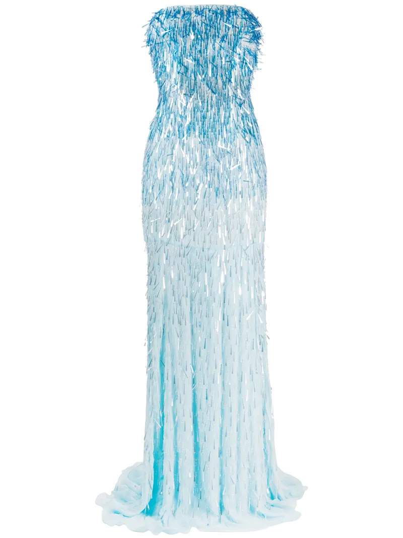 Alberta Ferretti Sequin-embellished Evening Dress In Blue