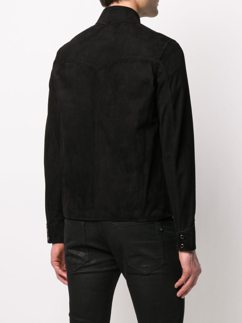 Shop Saint Laurent Lambskin Suede Shirt Jacket In Black