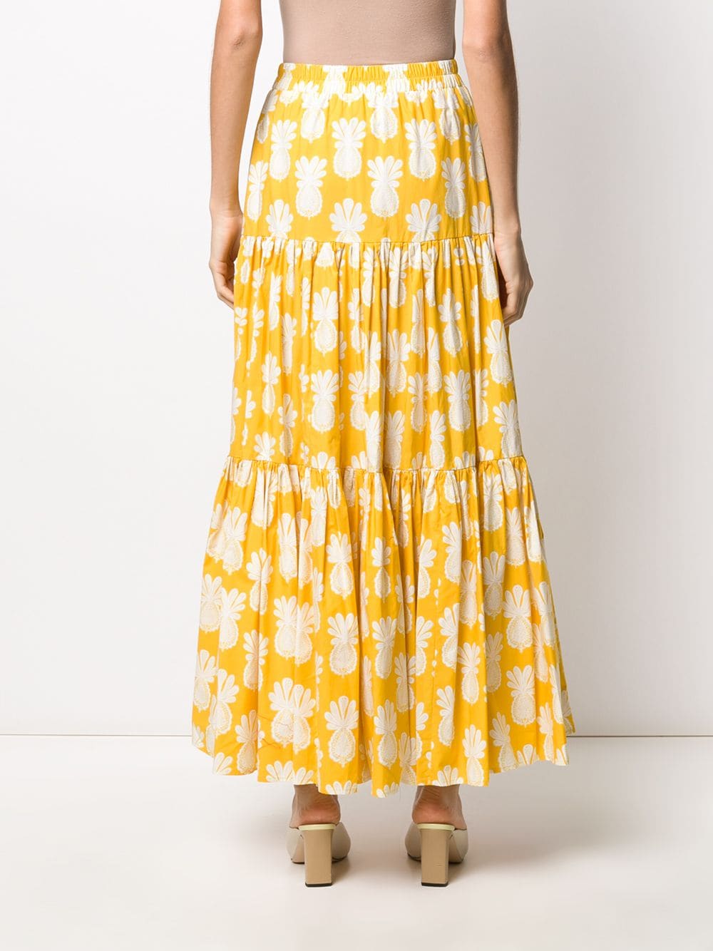Shop La Doublej Pineapple Print Tiered Skirt In Yellow