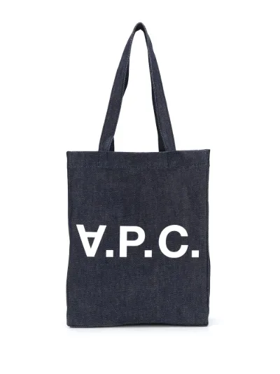 A.P.C. logo denim tote bag blue | MODES
