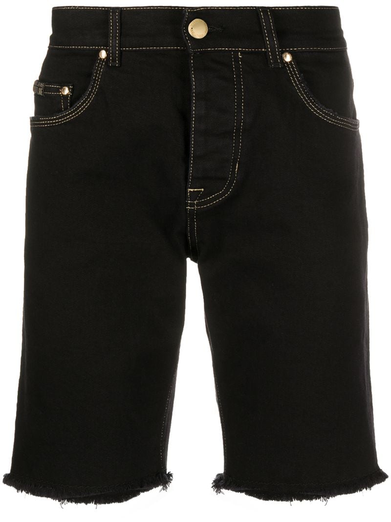 Shop Versace Jeans Couture Denim Straight Fit Horts In Black