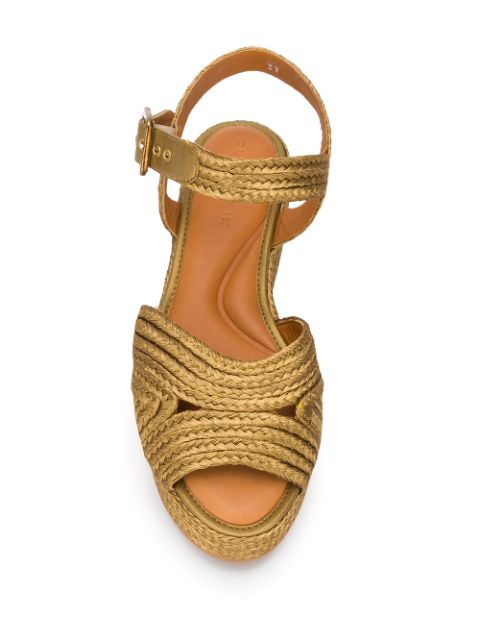 Shop gold Clergerie metallic woven platform leather sandals with ...
