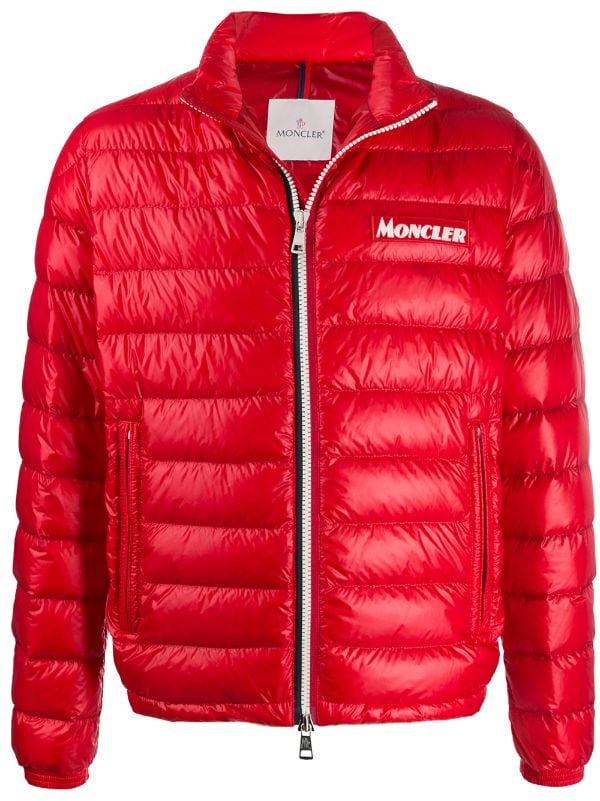 Shop red Moncler zipped padded jacket 