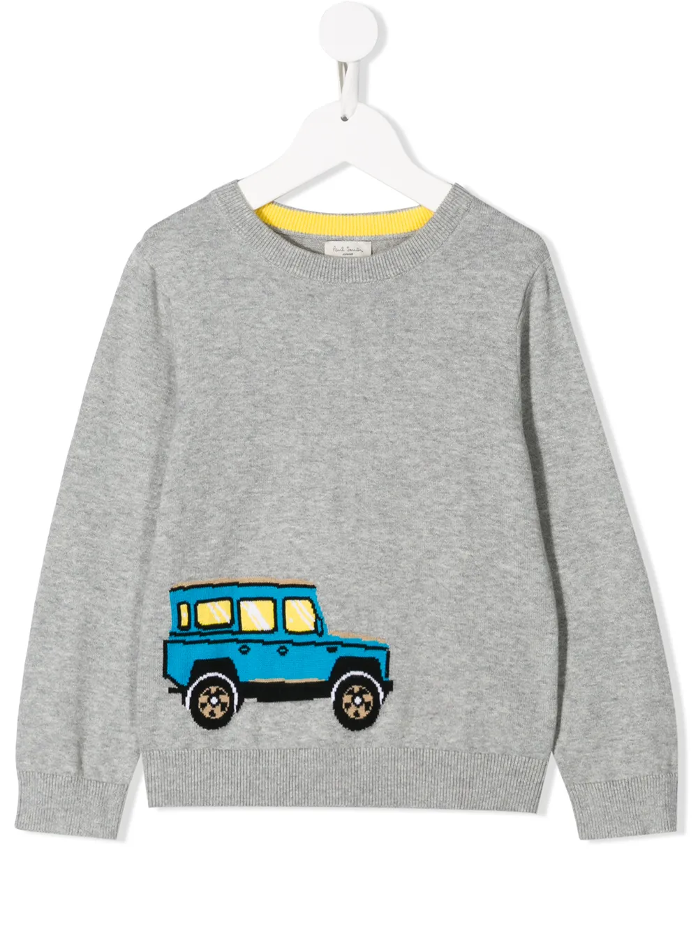 Paul Smith Junior Truck Intarsia Knit Jumper In Grey